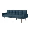 Pirro 81.25 in. Caribbean Blue Plush Low-Pile Velour Fabric 3-Seat Full Size Convert-a-Couch Sofa Bed by Handy Living