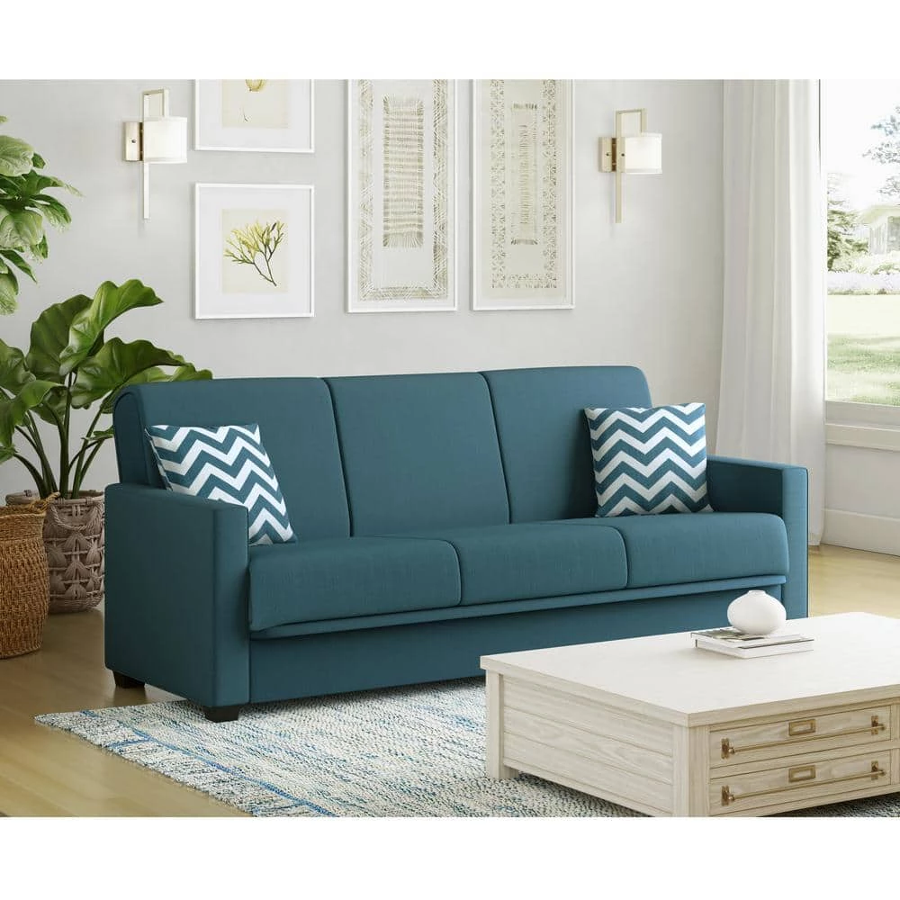 Tribbiani 80.75 in. Width Caribbean Blue Linen-Like Fabric Full Size Convert-a-Couch Sofa Bed by Handy Living 13 Tribbiani 80.75 in. Width Caribbean Blue Linen-Like Fabric Full Size Convert-a-Couch Sofa Bed by Handy Living - Image 13