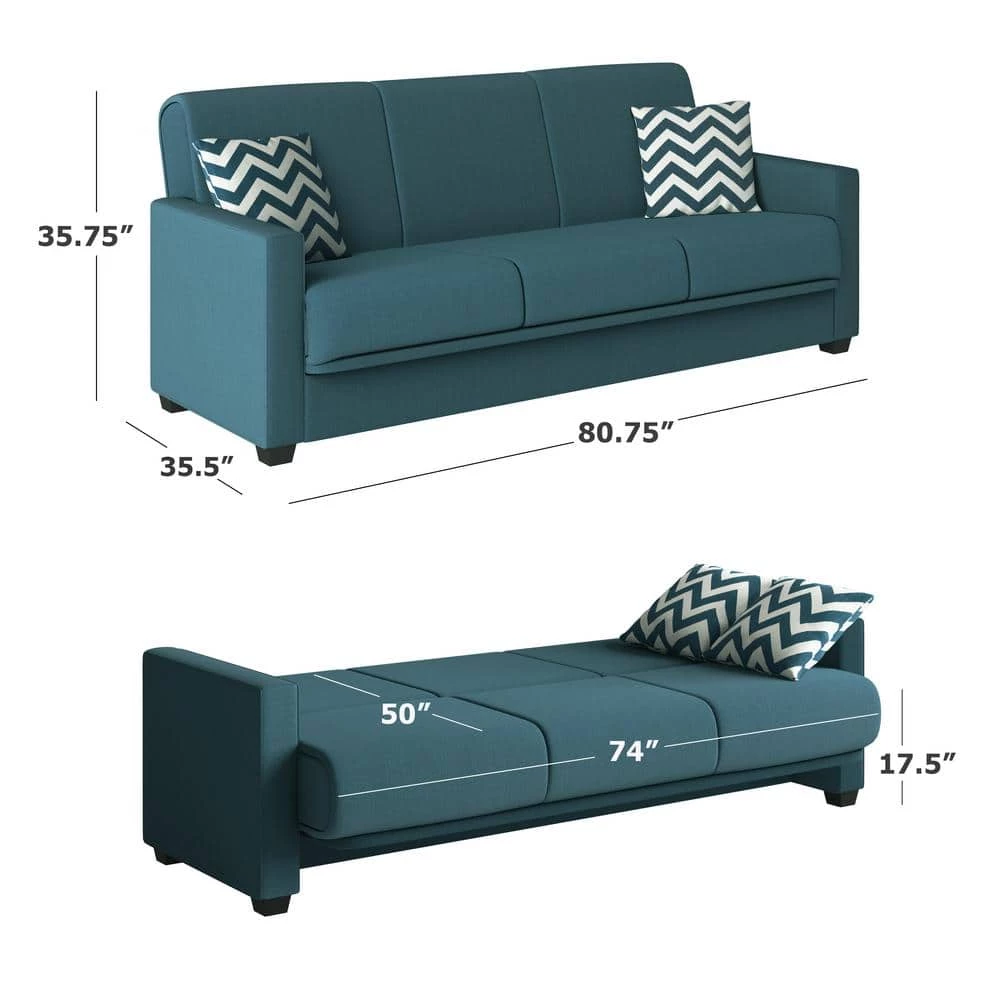 Tribbiani 80.75 in. Width Caribbean Blue Linen-Like Fabric Full Size Convert-a-Couch Sofa Bed by Handy Living 10 Tribbiani 80.75 in. Width Caribbean Blue Linen-Like Fabric Full Size Convert-a-Couch Sofa Bed by Handy Living - Image 10