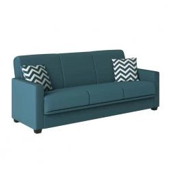 Tribbiani 80.75 in. Width Caribbean Blue Linen-Like Fabric Full Size Convert-a-Couch Sofa Bed by Handy Living