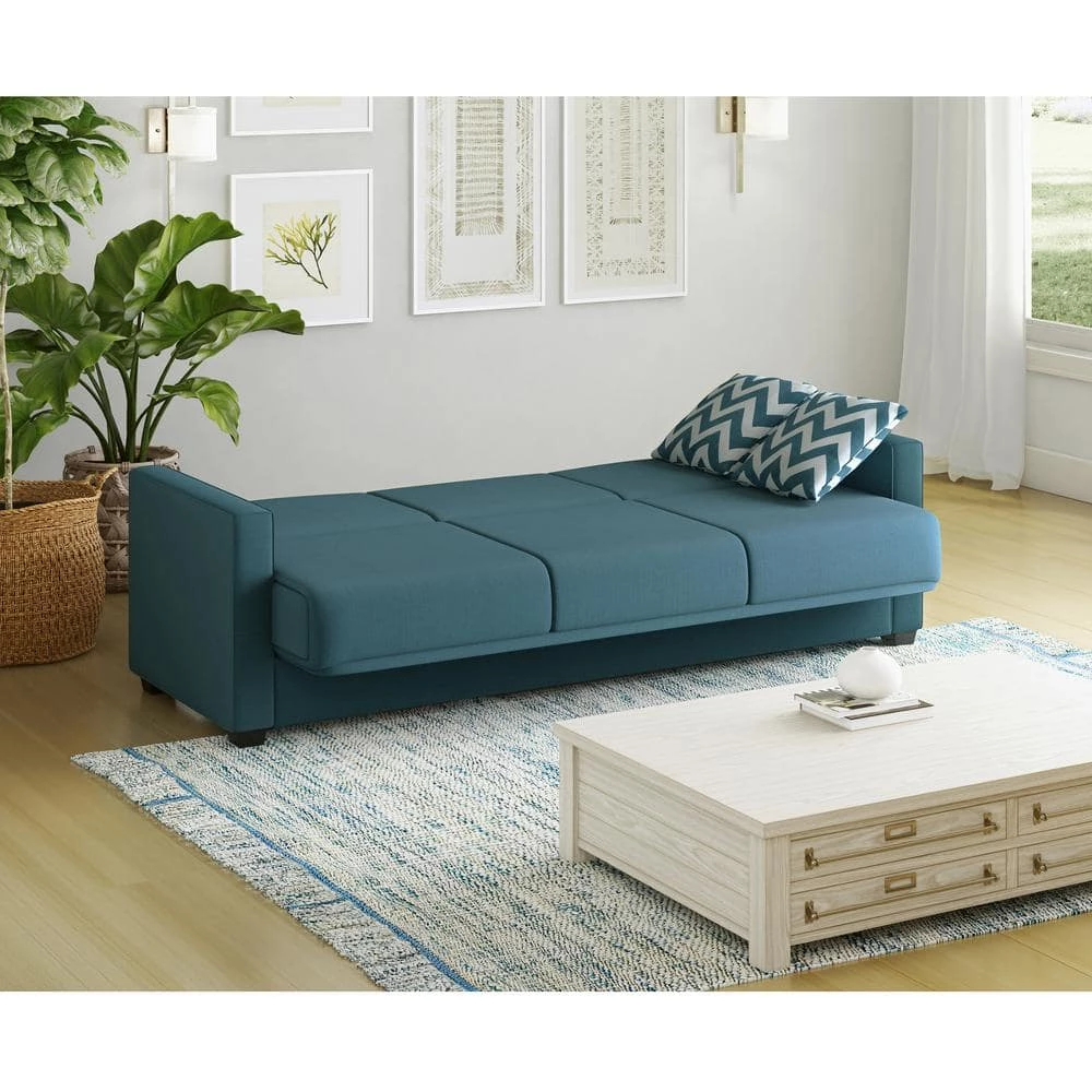 Tribbiani 80.75 in. Width Caribbean Blue Linen-Like Fabric Full Size Convert-a-Couch Sofa Bed by Handy Living 7 Tribbiani 80.75 in. Width Caribbean Blue Linen-Like Fabric Full Size Convert-a-Couch Sofa Bed by Handy Living - Image 7