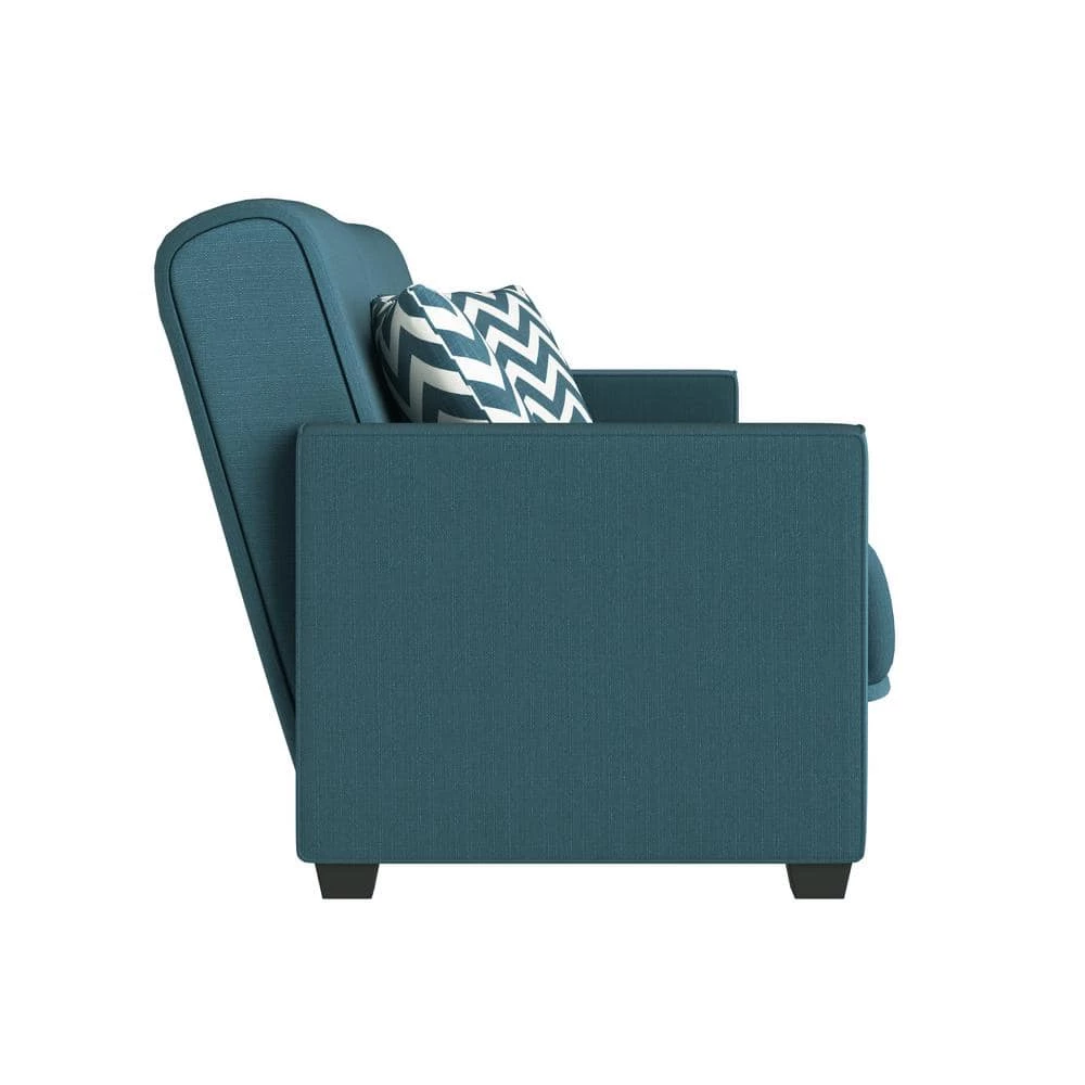 Tribbiani 80.75 in. Width Caribbean Blue Linen-Like Fabric Full Size Convert-a-Couch Sofa Bed by Handy Living 2 Tribbiani 80.75 in. Width Caribbean Blue Linen-Like Fabric Full Size Convert-a-Couch Sofa Bed by Handy Living - Image 2