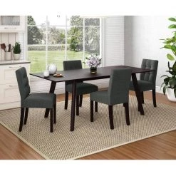 Schmitz Charcoal Black and Tan Textured Fabric Lace-Tufted Parsons Chairs (Set of 4) by Handy Living -Jennifer Taylor Home Store charcoal black and tan textured handy living dining chairs a167338 31 1000