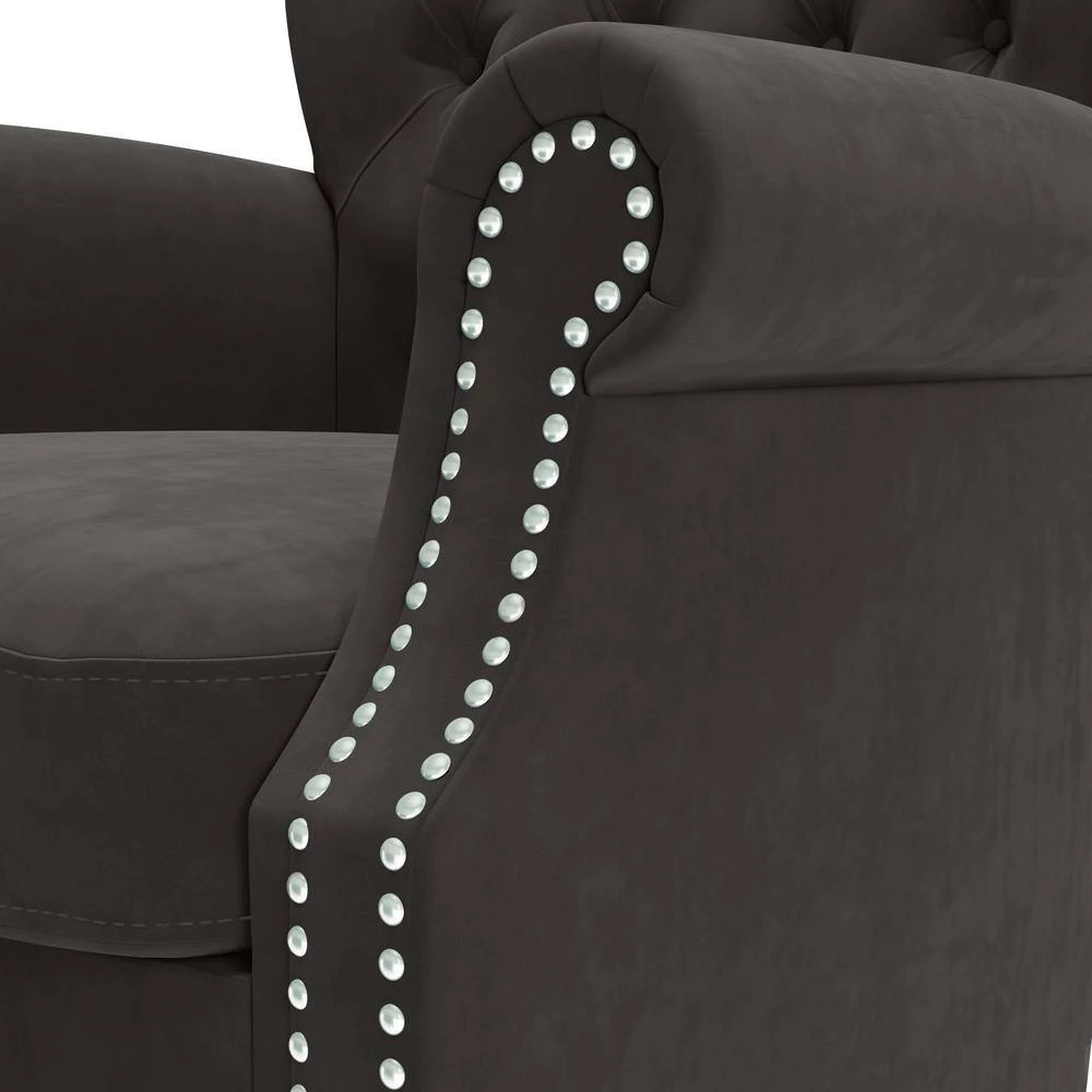 Margaux Charcoal Gray Velvet Button Tufted Rolled Arm Chair and Ottoman Set by Handy Living 8 Margaux Charcoal Gray Velvet Button Tufted Rolled Arm Chair and Ottoman Set by Handy Living - Image 8