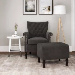 Margaux Charcoal Gray Velvet Button Tufted Rolled Arm Chair and Ottoman Set by Handy Living 23 Margaux Charcoal Gray Velvet Button Tufted Rolled Arm Chair and Ottoman Set by Handy Living -Jennifer Taylor Home Store charcoal gray handy living accent chairs a153096 31 1000