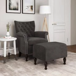 Margaux Charcoal Gray Velvet Button Tufted Rolled Arm Chair and Ottoman Set by Handy Living 17 Margaux Charcoal Gray Velvet Button Tufted Rolled Arm Chair and Ottoman Set by Handy Living -Jennifer Taylor Home Store charcoal gray handy living accent chairs a153096 c3 1000
