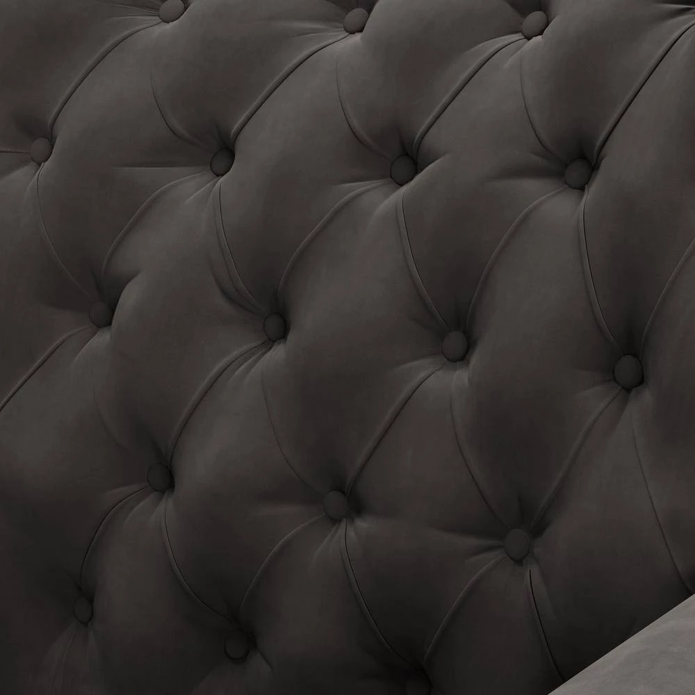 Margaux Charcoal Gray Velvet Button Tufted Rolled Arm Chair and Ottoman Set by Handy Living 10 Margaux Charcoal Gray Velvet Button Tufted Rolled Arm Chair and Ottoman Set by Handy Living - Image 10