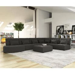 Domena 7-Piece Charcoal Gray Polyester 6-Seater L-Shaped Modular Sectional Sofa with Ottoman by Handy Living -Jennifer Taylor Home Store charcoal gray handy living sectional sofas a138604 31 1000