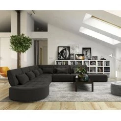 Domena 7-Piece Charcoal Gray Polyester 6-Seater L-Shaped Modular Sectional Sofa with Ottoman by Handy Living -Jennifer Taylor Home Store charcoal gray handy living sectional sofas a138604 c3 1000