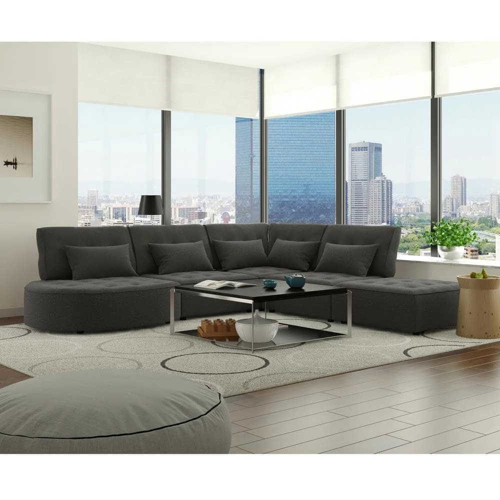 McCarthy 5-Piece Charcoal Gray Polyester L-Shaped Modular Sectional Sofa with Ottoman by Handy Living 12 McCarthy 5-Piece Charcoal Gray Polyester L-Shaped Modular Sectional Sofa with Ottoman by Handy Living - Image 12