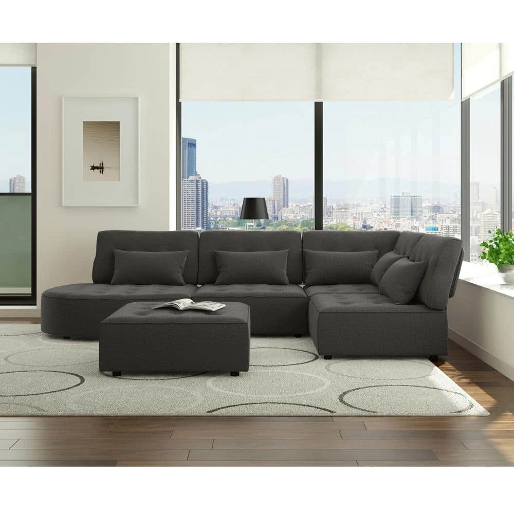 McCarthy 5-Piece Charcoal Gray Polyester L-Shaped Modular Sectional Sofa with Ottoman by Handy Living 6 McCarthy 5-Piece Charcoal Gray Polyester L-Shaped Modular Sectional Sofa with Ottoman by Handy Living - Image 6