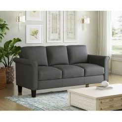 LeClaire 79 in. Charcoal Gray Textured Linen-like Fabric 3 Seat Round Arm Sofa by Handy Living -Jennifer Taylor Home Store charcoal gray textured linen like handy living sofas couches a192392 31 1000