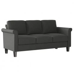 LeClaire 79 in. Charcoal Gray Textured Linen-like Fabric 3 Seat Round Arm Sofa by Handy Living