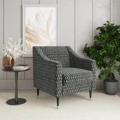 Garnier Charcoal Gray Urban Geometric Print Fabric Mid-Century Modern Square Slope Arm Chair by Handy Living -Jennifer Taylor Home Store charcoal gray urban geometric print handy living accent chairs a198776 31 1000