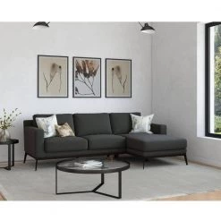 Trinette Modern 2-Piece Charcoal Woven Linen Fabric 3-Seat L-Shaped Right Facing Sectional Sofa with Chaise by Handy Living -Jennifer Taylor Home Store charcoal woven linen handy living sectional sofas a179638 31 1000