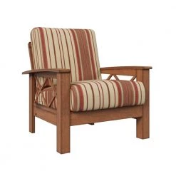 Virginia X-Design Cherry Arm Chair with Exposed Wood Frame in Red Stripe by Handy Living