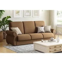 Reyn 87 in. Wide Chestnut Brown Chenille Flared Rolled Arm 3-Seat Convert-a-Couch Full Size Sofa Bed by Handy Living -Jennifer Taylor Home Store chestnut brown chenille fabric with black legs handy living sofa beds a171410 31 1000