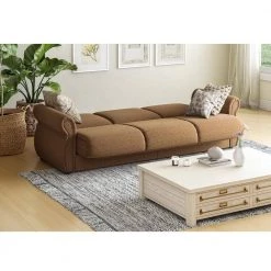 Reyn 87 in. Wide Chestnut Brown Chenille Flared Rolled Arm 3-Seat Convert-a-Couch Full Size Sofa Bed by Handy Living -Jennifer Taylor Home Store chestnut brown chenille fabric with black legs handy living sofa beds a171410 c3 1000