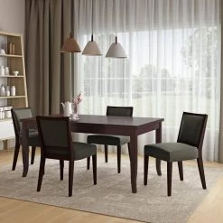 Arielle 5-piece Chocolate Brown Butterfly Leaf Dining Table in Espresso and Armless Dining Chairs Textured Woven by Handy Living -Jennifer Taylor Home Store chocolate brown handy living dining room sets a145589 31 1000