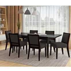 Arielle 7-piece Chocolate Brown Butterfly Leaf Dining Table in Espresso and Armless Chairs Textured Woven by Handy Living -Jennifer Taylor Home Store chocolate brown handy living dining room sets a145657 31 1000
