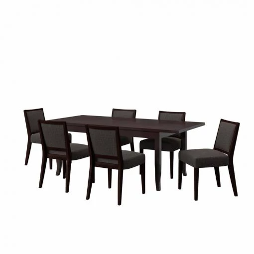 Arielle 7-piece Chocolate Brown Butterfly Leaf Dining Table in Espresso and Armless Chairs Textured Woven by Handy Living -Jennifer Taylor Home Store chocolate brown handy living dining room sets a145657 64 1000