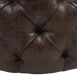 Ace Round Tufted Accent Ottoman in Classic Brown Faux Leather by Jennifer Taylor -Jennifer Taylor Home Store classic brown faux leather jennifer taylor ottomans 84400 mfc 31 1000
