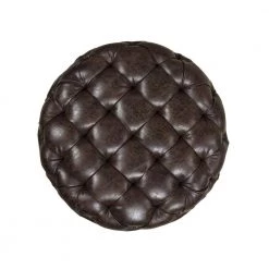 Ace Round Tufted Accent Ottoman in Classic Brown Faux Leather by Jennifer Taylor -Jennifer Taylor Home Store classic brown faux leather jennifer taylor ottomans 84400 mfc 40 1000