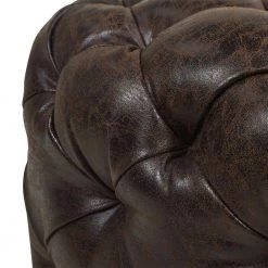 Ace Round Tufted Accent Ottoman in Classic Brown Faux Leather by Jennifer Taylor -Jennifer Taylor Home Store classic brown faux leather jennifer taylor ottomans 84400 mfc a0 1000