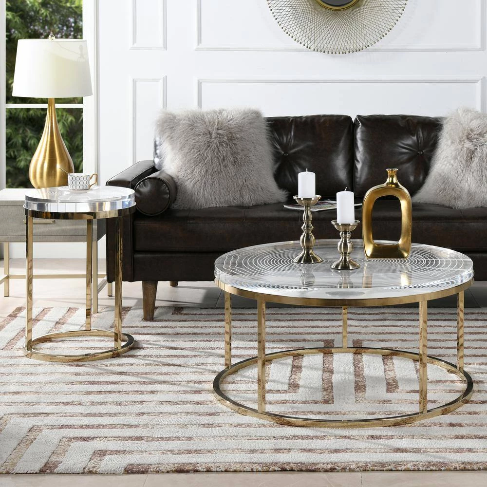 Dendros 36 in. and 18 in. Clear Gold Round Acrylic Coffee Table by Jennifer Taylor 9 Dendros 36 in. and 18 in. Clear Gold Round Acrylic Coffee Table by Jennifer Taylor - Image 9
