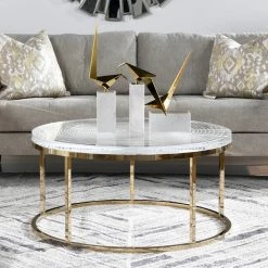 Dendros 36 in. and 18 in. Clear Gold Round Acrylic Coffee Table by Jennifer Taylor