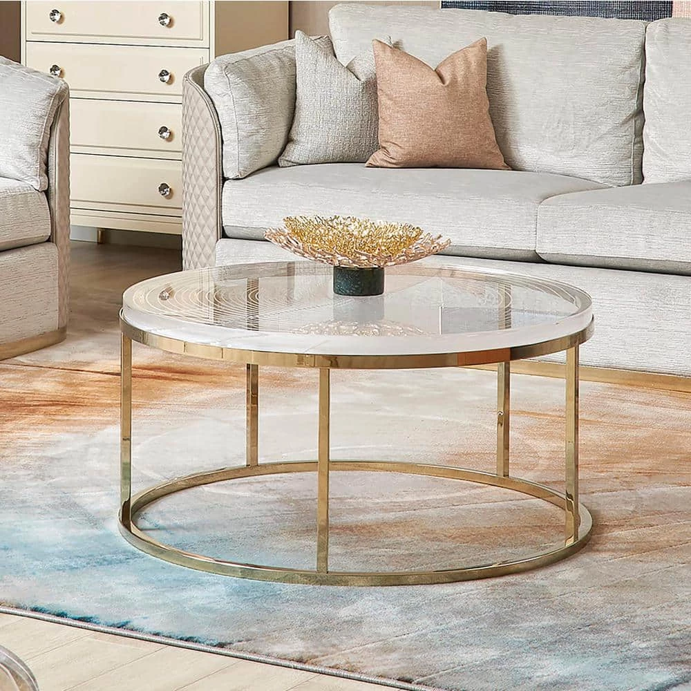 Dendros 36 in. and 18 in. Clear Gold Round Acrylic Coffee Table by Jennifer Taylor 6 Dendros 36 in. and 18 in. Clear Gold Round Acrylic Coffee Table by Jennifer Taylor - Image 6
