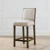 Laura 45.5 in. Coconut White Tufted Birch Wood 32 in. Barstool with Linen Seat by Jennifer Taylor