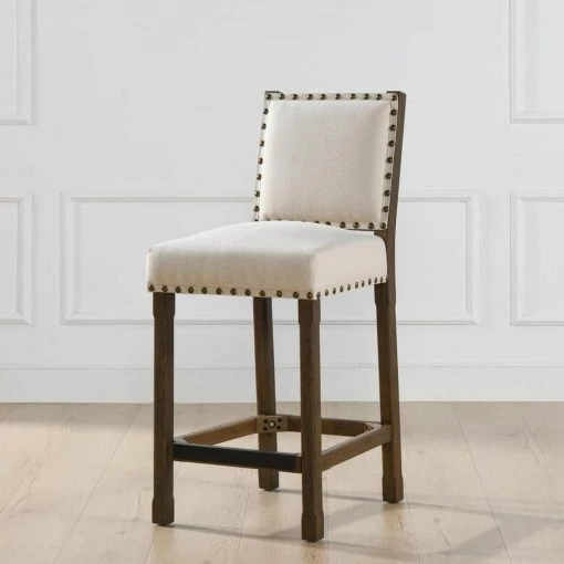 Laura 45.5 in. Coconut White Tufted Birch Wood 32 in. Barstool with Linen Seat by Jennifer Taylor -Jennifer Taylor Home Store coconut white linen jennifer taylor bar stools 81150 mlo 64 1000