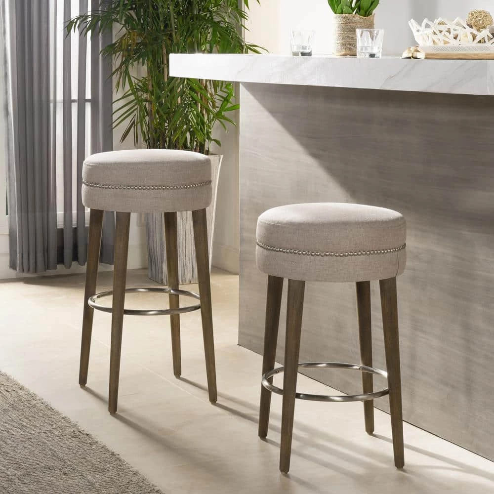 Vesper 30 in. H Country Gray Linen Round Backless Bar Stool by Jennifer Taylor 10 Vesper 30 in. H Country Gray Linen Round Backless Bar Stool by Jennifer Taylor - Image 10