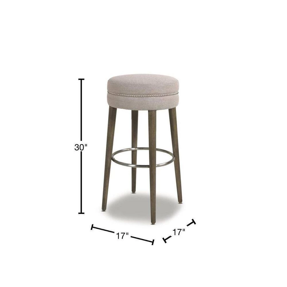 Vesper 30 in. H Country Gray Linen Round Backless Bar Stool by Jennifer Taylor 3 Vesper 30 in. H Country Gray Linen Round Backless Bar Stool by Jennifer Taylor - Image 3
