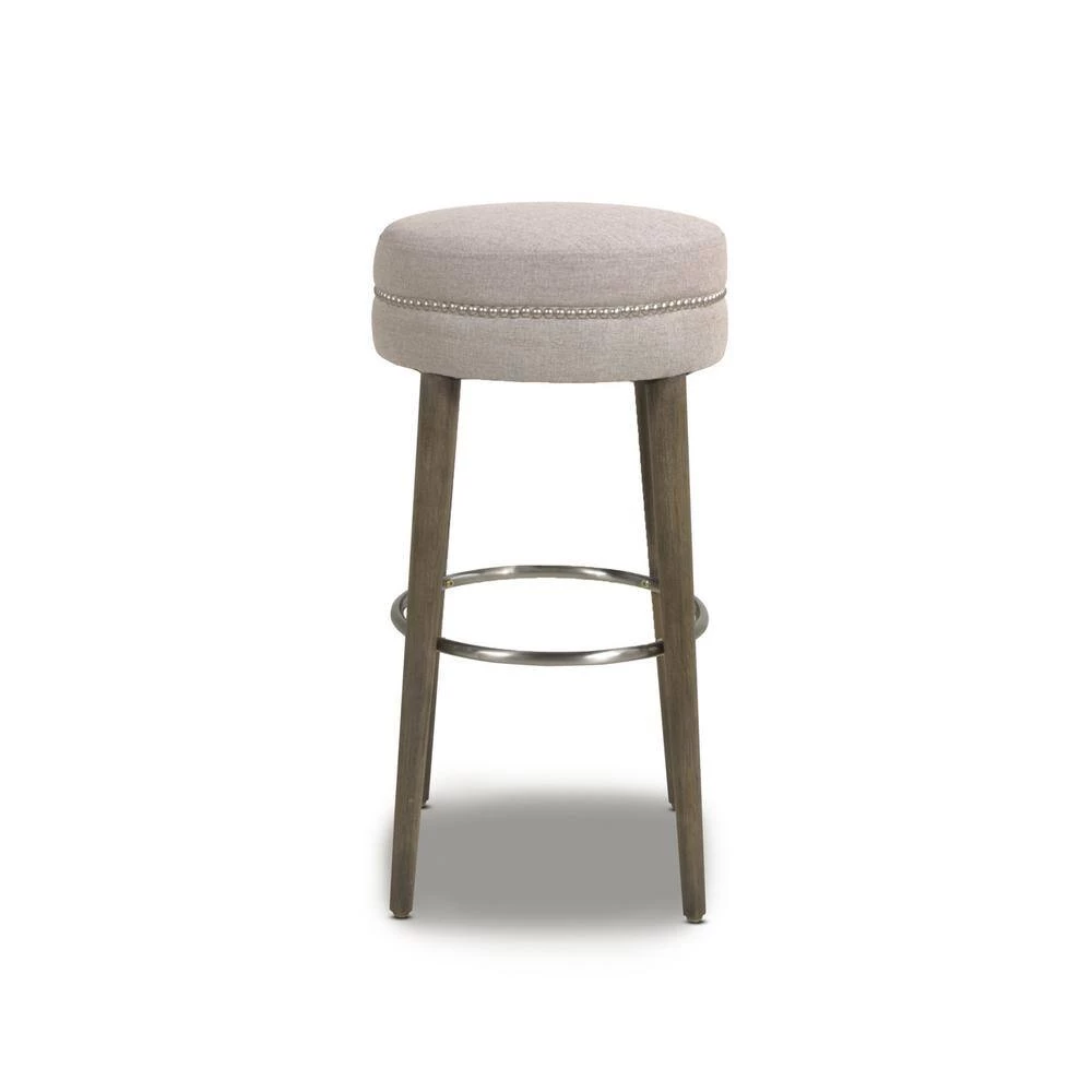 Vesper 30 in. H Country Gray Linen Round Backless Bar Stool by Jennifer Taylor 5 Vesper 30 in. H Country Gray Linen Round Backless Bar Stool by Jennifer Taylor - Image 5