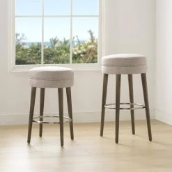 Vesper 30 in. H Country Gray Linen Round Backless Bar Stool by Jennifer Taylor 18 Vesper 30 in. H Country Gray Linen Round Backless Bar Stool by Jennifer Taylor -Jennifer Taylor Home Store country gray linen jennifer taylor bar stools hdmlc 81030 d4 1000