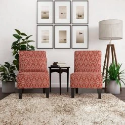 Reames Cranberry Red Diamond Medallion Fabric Slipper Chairs (Set of 2) by Handy Living 23 Reames Cranberry Red Diamond Medallion Fabric Slipper Chairs (Set of 2) by Handy Living -Jennifer Taylor Home Store cranberry red diamond medallion handy living accent chairs a189519 31 1000