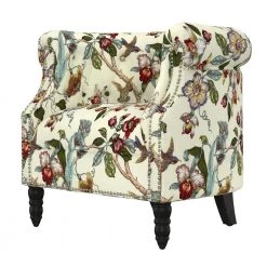 Annalise Cream Multi-Floral with Birds Printed Fabric Chesterfield Arm Chair by Handy Living -Jennifer Taylor Home Store cream multi floral with birds handy living accent chairs a193078 40 1000