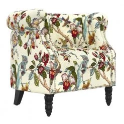 Annalise Cream Multi-Floral with Birds Printed Fabric Chesterfield Arm Chair by Handy Living