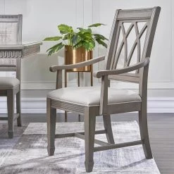 Dauphin X-Back Upholstered Dining Arm Chair, Cream White Top Grain Leather and Cashmere Gray Wood by Jennifer Taylor -Jennifer Taylor Home Store cream white top grain leather jennifer taylor dining chairs 60320 xlc 31 1000