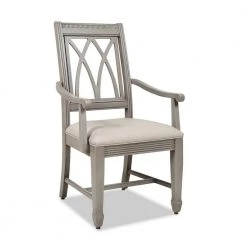 Dauphin X-Back Upholstered Dining Arm Chair, Cream White Top Grain Leather and Cashmere Gray Wood by Jennifer Taylor -Jennifer Taylor Home Store cream white top grain leather jennifer taylor dining chairs 60320 xlc 66 1000