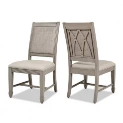Dauphin Upholstered Dining Side Chair, Set of 2, Cream White Top Grain Leather and Cashmere Gray Wood by Jennifer Taylor -Jennifer Taylor Home Store cream white top grain leather jennifer taylor dining chairs 60330 xlcxfc 1d 1000