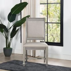 Dauphin Upholstered Dining Side Chair, Set of 2, Cream White Top Grain Leather and Cashmere Gray Wood by Jennifer Taylor -Jennifer Taylor Home Store cream white top grain leather jennifer taylor dining chairs 60330 xlcxfc 66 1000