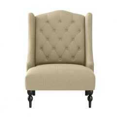 Kobi Creamy Tan Oatmeal Textured Linen-Like Fabric Button Tufted Wingback Arm Chair by Handy Living -Jennifer Taylor Home Store creamy tan oatmeal handy living accent chairs a159661 c3 1000