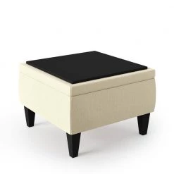 Shumer Square Creamy Tan Oatmeal Linen Bench Storage Ottoman with Removable Top 19 in. H x 28 in. W x 28 in. D by Handy Living -Jennifer Taylor Home Store creamy tan oatmeal handy living ottomans a162715 1f 1000