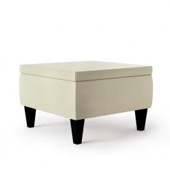 Shumer Square Creamy Tan Oatmeal Linen Bench Storage Ottoman with Removable Top 19 in. H x 28 in. W x 28 in. D by Handy Living