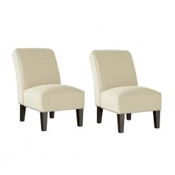 Reames Creamy Tan Oatmeal Linen-Like Fabric Slipper Chairs with Nailhead Trim (Set of 2) by Handy Living