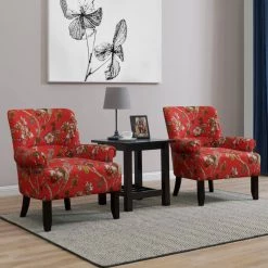 Craig Crimson Multi Floral with Birds Rolled Arm Chairs (Set of 2) by Handy Living -Jennifer Taylor Home Store crimson multi floral with birds handy living accent chairs 340c2 flw47 269 c3 1000