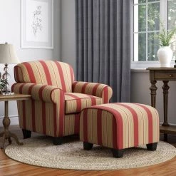 Winnetka Arm Chair and Ottoman in Crimson Red Stripe by Handy Living -Jennifer Taylor Home Store crimson red stripe handy living accent chairs wtk1 cu eba47 31 1000
